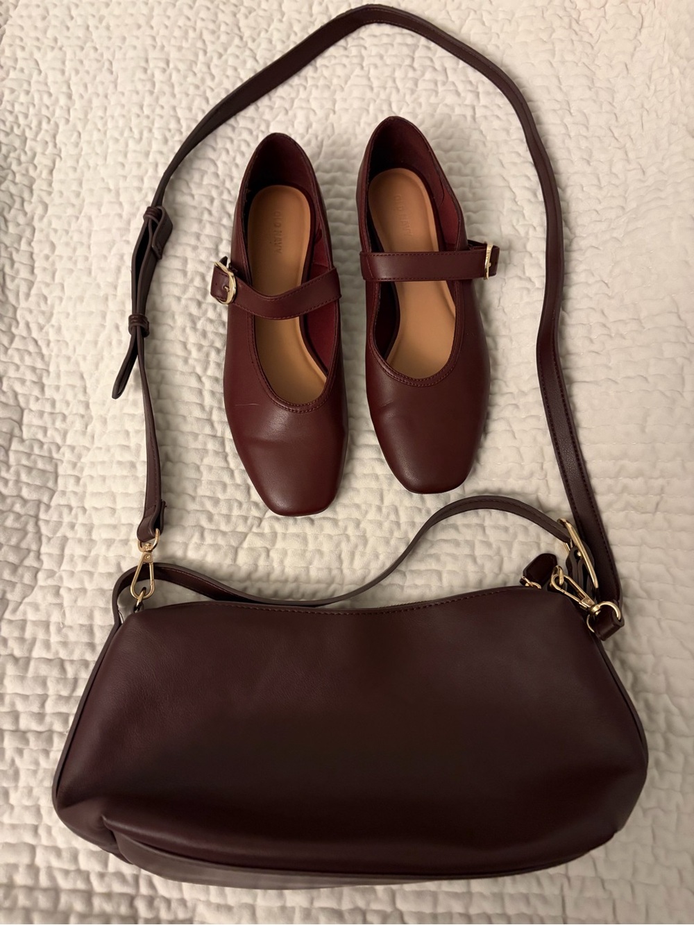 Old Navy Burgundy Mary Jane Flats and Matching Purse
